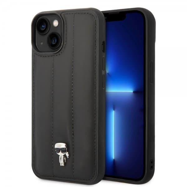 Karl Lagerfeld iPhone 14 Skal Quilted Nylon Puffy Case Ikonik Pin Svart