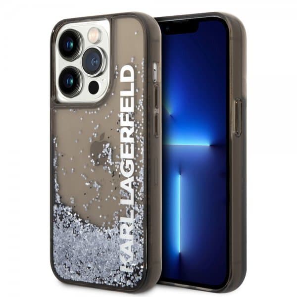 Karl Lagerfeld iPhone 14 Pro Max Skal Liquid Glitter Translucent Svart