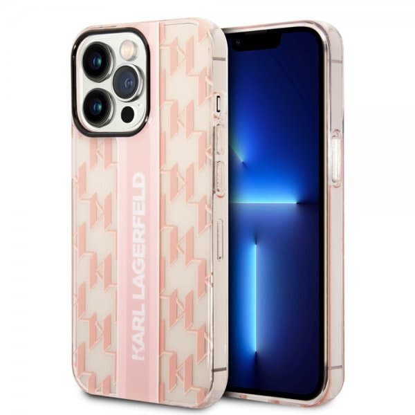 Karl Lagerfeld iPhone 14 Pro Deksel Monogram Vertical Stripe Rosa