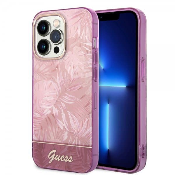 Guess iPhone 14 Pro Skal Jungle Rosa