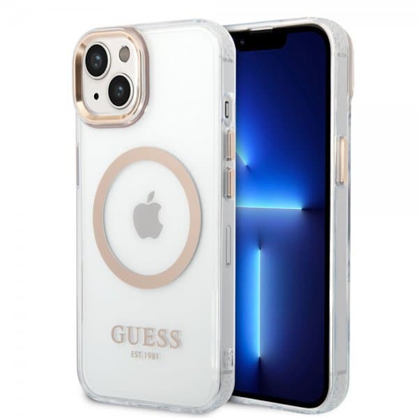 Guess iPhone 14 Cover Transparent MagSafe Guld Transparent