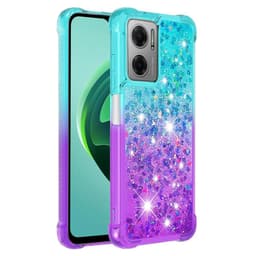 SKALO Xiaomi Redmi 10 5G Kvicksand Glitter Hjerter TPU Cover - Turkis-Lilla