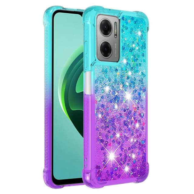 SKALO Xiaomi Redmi 10 5G Kvicksand Glitter Hjerter TPU Cover - Turkis-Lilla