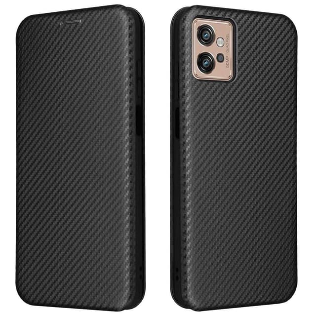 SKALO Motorola Moto G32 4G Carbon Fiber Lompakkokotelo - Musta