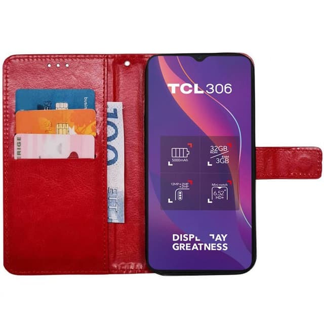 Wallet cover 3-kort TCL 306 - Rød