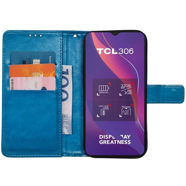 Wallet cover 3-kort TCL 306 - Lyseblå