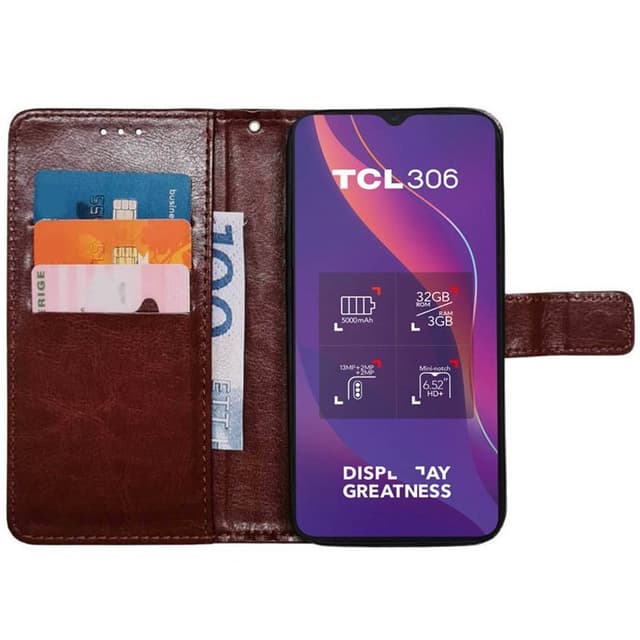 Wallet cover 3-kort TCL 306 - Brun