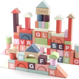 Wooden blocks in fun colors, 94 pcs