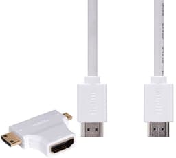 iWantit1.8m HDMI-kabel + mini/micro HDMI-adapter (hvit)