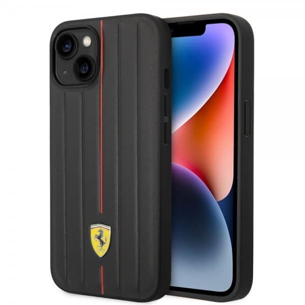 Ferrari iPhone 14 Cover Embossed Stripes Rød