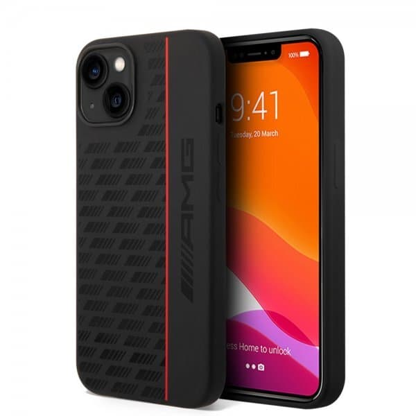 AMG iPhone 14 Plus Skal Liquid Silicone Carbon Pattern Svart