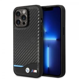 BMW iPhone 14 Pro Max Cover Carbon Effect Printed Logo Sort