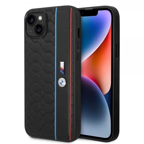 BMW iPhone 14 Plus Deksel Hexagonal Pattern Svart