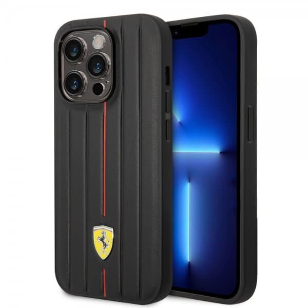Ferrari iPhone 14 Pro Skal Embossed Stripes Röd