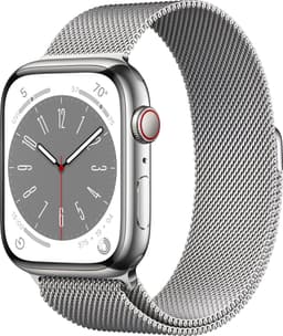 Apple Watch Series 8 45mm Cellular (rustfritt stål i sølv/ sølv milanese-reim)