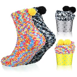 Dame Fuzzy Slippersokker 3 par Flerfarget 26x8 cm