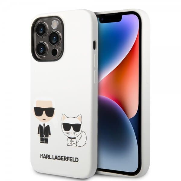 Karl Lagerfeld iPhone 14 Pro Cover Liquid Silicone Karl & Choupette Hvid