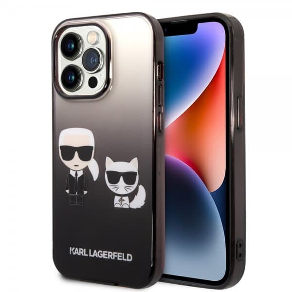 Karl Lagerfeld iPhone 14 Pro Skal Karl & Choupette Gradient Svart