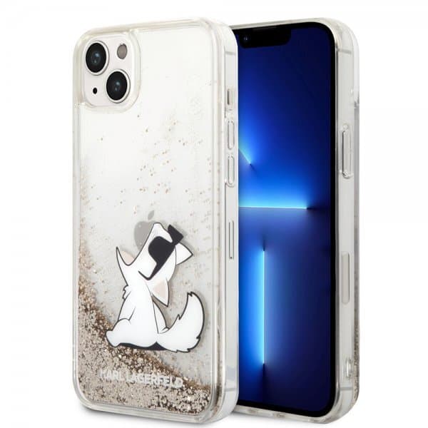 Karl Lagerfeld iPhone 14 Plus Cover Liquid Glitter Choupette Guld