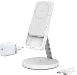 Anker PowerWave Mag-Go 2-i-1 ladestativ (hvit)