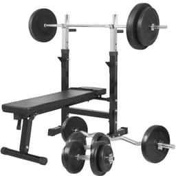 Gorilla Sports Benkpress SVART vektstang, curlstang, manualsett - 100kg