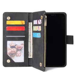Læder lynlås Flip Wallet Phone Case med kortpladser/håndledsrem Sort iPhone 11