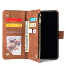 PU Flip Wallet telefonveske med kortspor/magnetisk lukking/håndleddsstropp Lysebrun Phone 11