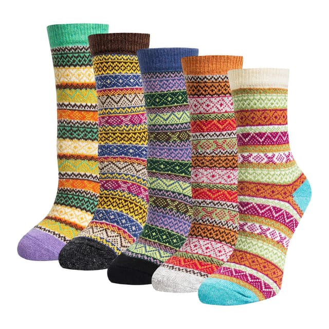 5 par strikkede sokker i flotte farver og mønstre MultiColor L Stribe