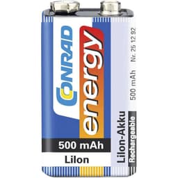 Conrad energy 6LR61 Laddbart batteri 9 V Li-Ion 500 mAh