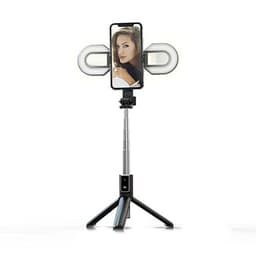 Udtrækkeligt Selfie Stick-stativ med aftageligt U-formet lys Sort