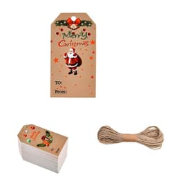 Julegavemærker med snor 100-pak MultiColor