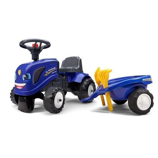 Falk Ride-on traktori peräkärryllä, haravalla ja lapiolla FALK baby New Holland