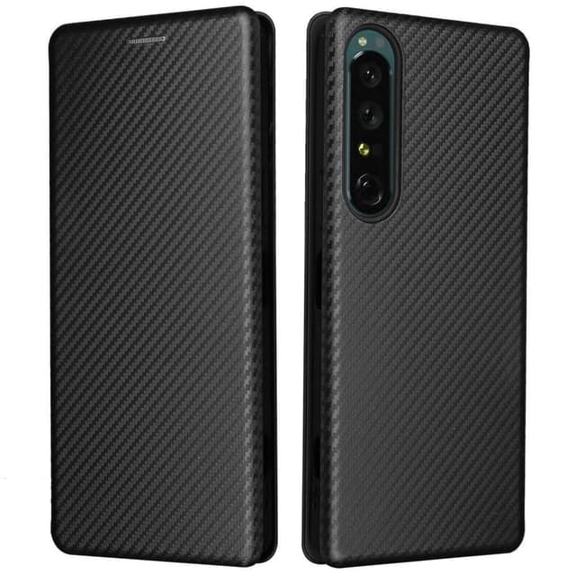 SKALO Sony Xperia 1 IV Carbon Fiber Lompakkokotelo - Musta