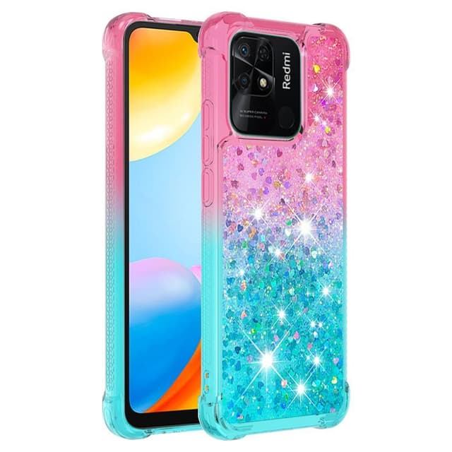 SKALO Xiaomi Redmi 10C Kvicksand Glitter Hjärtan TPU-skal - Rosa-Turkos