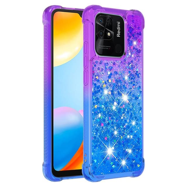 SKALO Xiaomi Redmi 10C Kvicksand Glitter Hjärtan TPU-skal - Lila-Blå