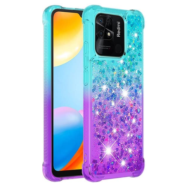 SKALO Xiaomi Redmi 10C Kvicksand Glitter Hjärtan TPU-skal - Turkos-Lila
