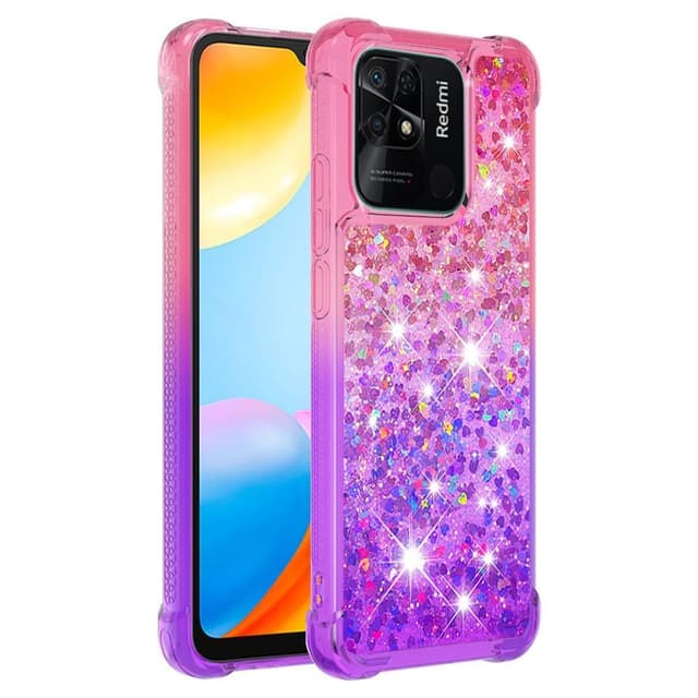 SKALO Xiaomi Redmi 10C Kvicksand Glitter Hjärtan TPU-skal - Rosa-Lila