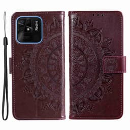 SKALO Xiaomi Redmi 10C Mandala Flip Cover - Mørkebrun