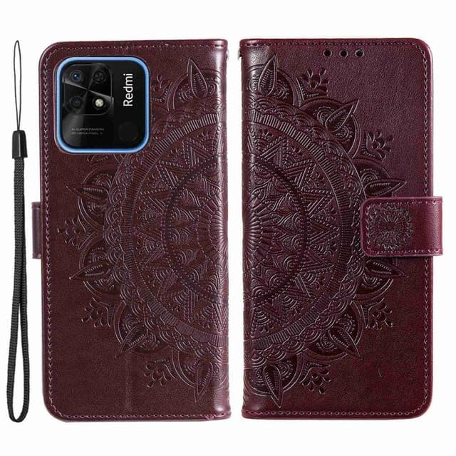 SKALO Xiaomi Redmi 10C Mandala Plånboksfodral - Mörkbrun