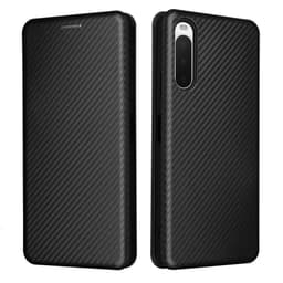 SKALO Sony Xperia 10 IV Carbon Fiber Lompakkokotelo - Musta