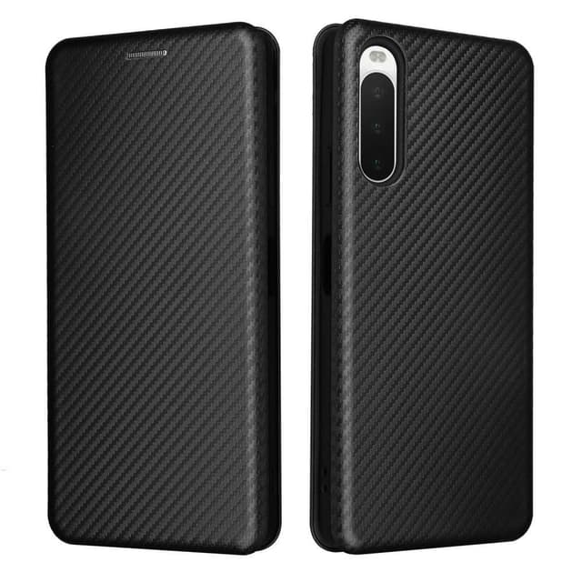 SKALO Sony Xperia 10 IV Carbon Fiber Lompakkokotelo - Musta