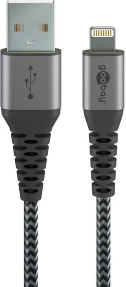 Goobay Lightning til USB-A Tekstilkabel med metallplugger (Space grå / sølv) 1 m