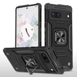 Google Pixel 7 iskunkestävä TPU+PC Kickstand -puhelinkotelo autoteline metallilevy - musta