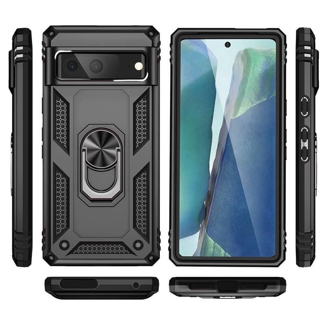 Google Pixel 7 iskunkestävä TPU+PC Kickstand -puhelinkotelo autoteline metallilevy - musta