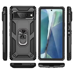 Google Pixel 7 Pro Stødsikker TPU+PC Kickstand Telefontaske Bilmonteret Metalplade - Sort