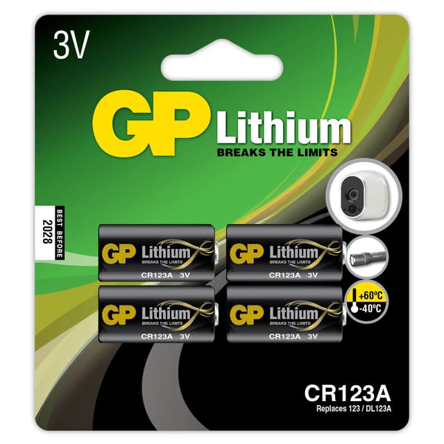 CR123A litiumbatteri 4-pakning