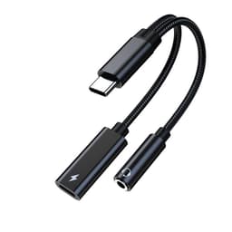 2-i-1 USB-C til 3,5 mm hurtigladet lydadapter Svart