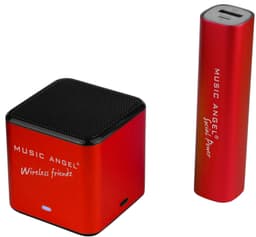 Music Angel party pack m. højttaler + powerbank - rød