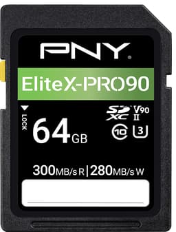 PNY 64GB EliteX-PRO 90 Class 10 U3 V90 UHS-II SD Flash minnekort