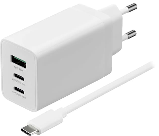 Sandstrøm 65W 3-i-1 GaN lader med kabel